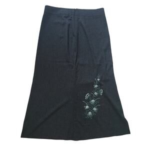 Navy Teal Embroidered Maxi Skirt with Slit Boho Festival Size 36